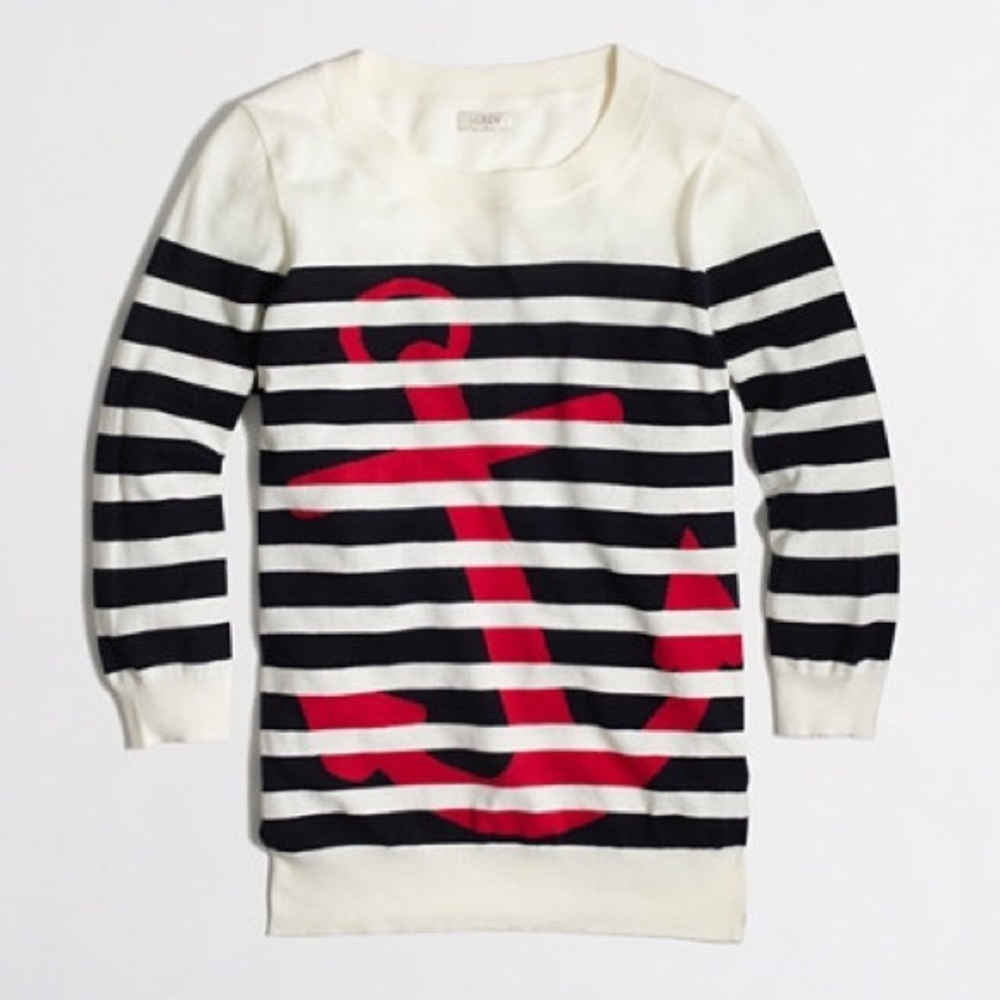NWT J.Crew Factory Intarsia Striped Anchor Sweater
